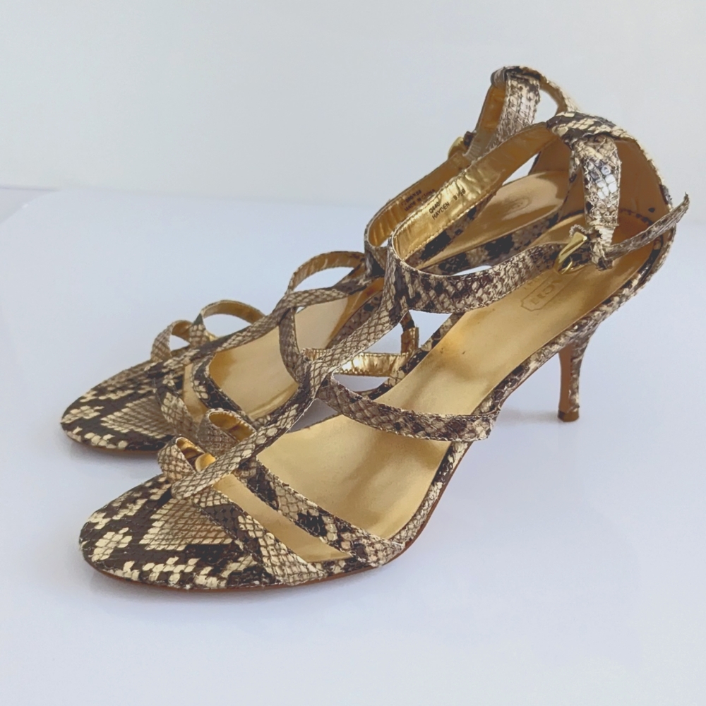SEXY COACH HAYDEN LEATHER STRAPPY SANDALS, PYTHON PRINT size 9.5 NWT